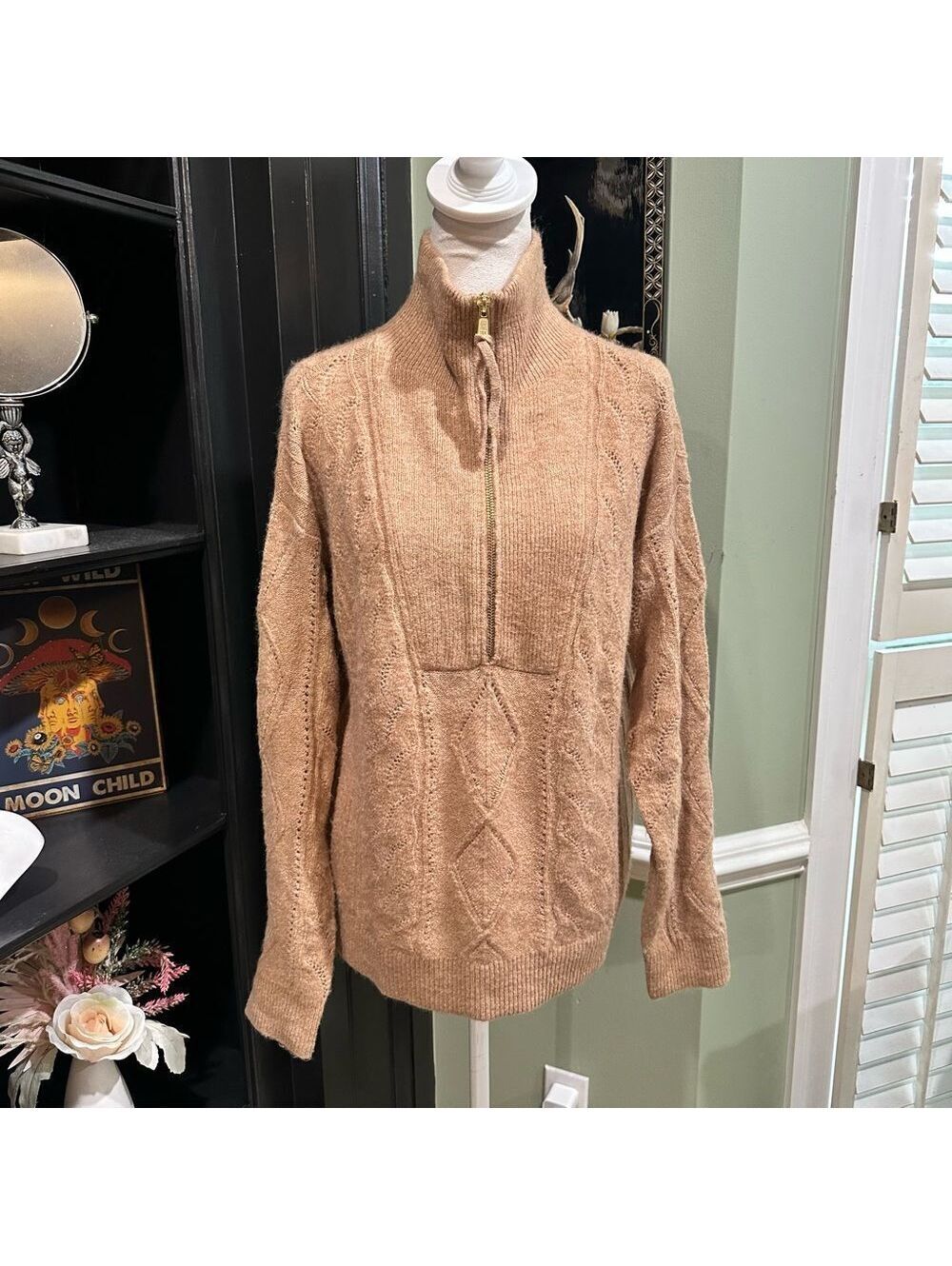 Talbots Tan 1/4 Zip Soft Pullover Sweater Size XS